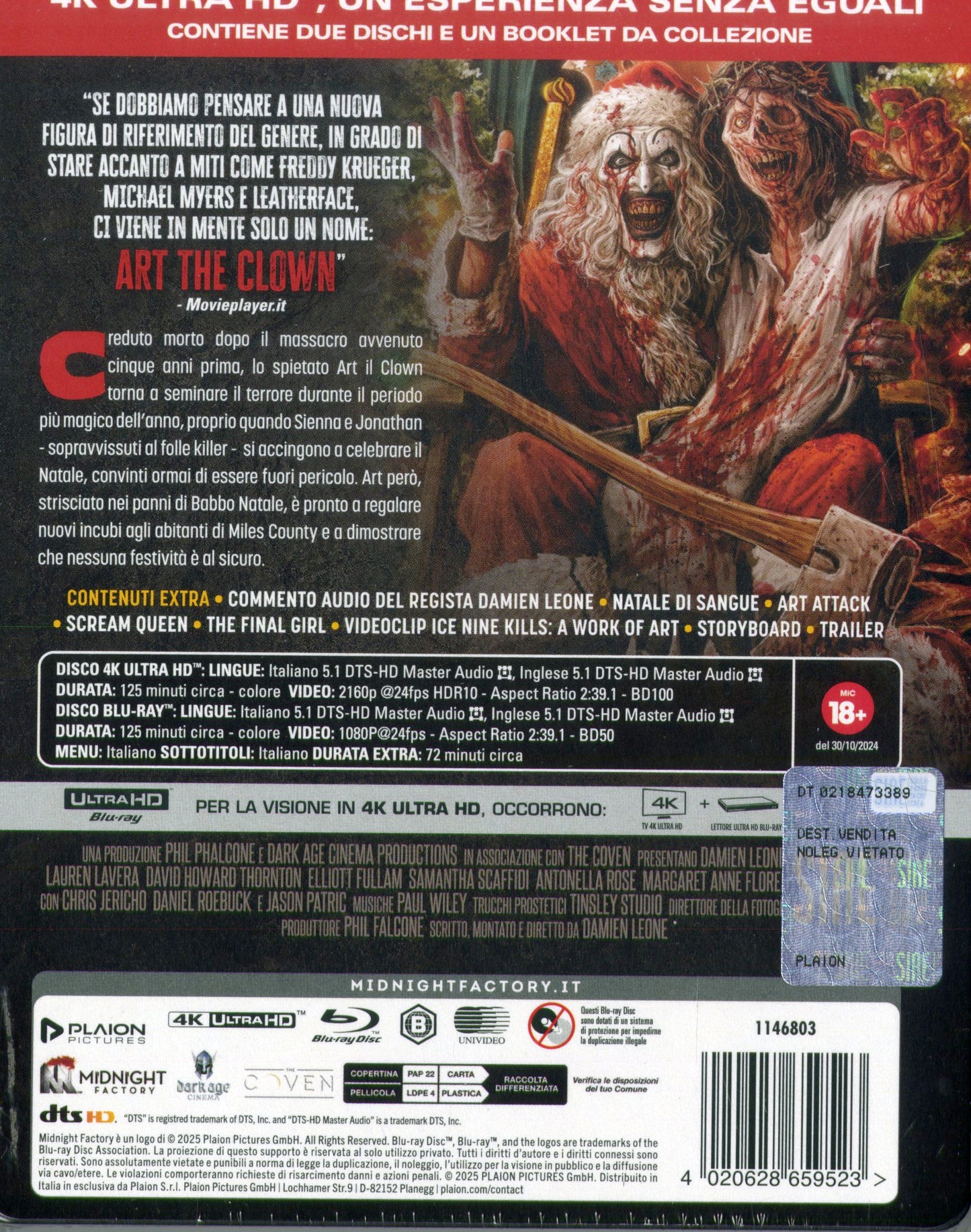 Terrifier 3 Steelbook 4K Ultra Hd+Blu-Ray+Booklet+Cofanetto in Metallo