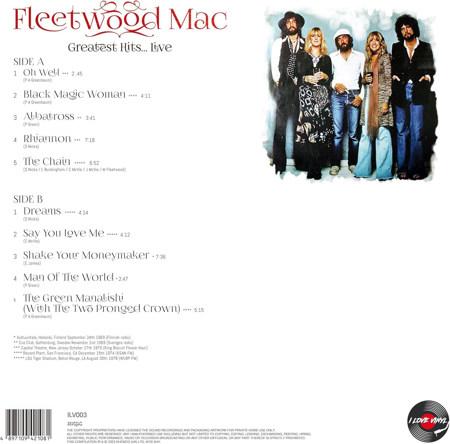 Fleetwood Mac Greatest Hits... Live LP Vinile