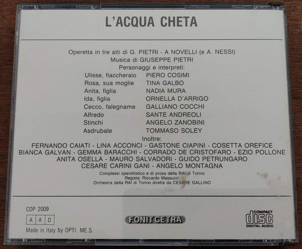 Giuseppe Pietri Augusto Novelli Angelo Nessi L'Acqua Cheta Operetta 2 CD