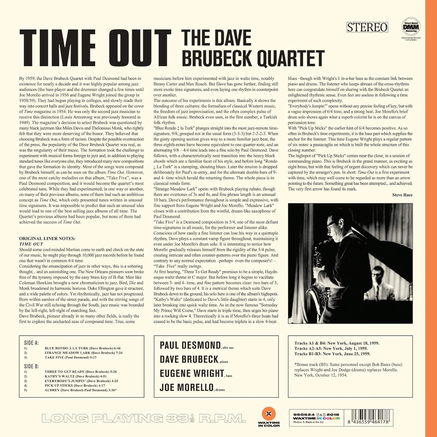 Dave Brubeck Time Out LP Vinile Edizione Limitata Colorato Orange