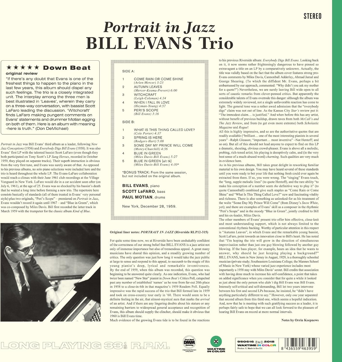 Bill Evans Portrait In Jazz LP Vinile Edizione Limitata Colorata Green