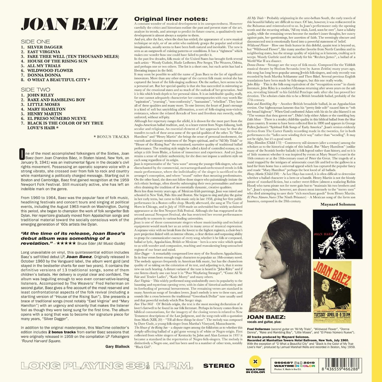 Joan Baez Debut Album LP Vinile Edizione Limitata Colorato Yellow