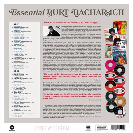 Burt Bacharach Essential Vinile Nero 180Gr. LP