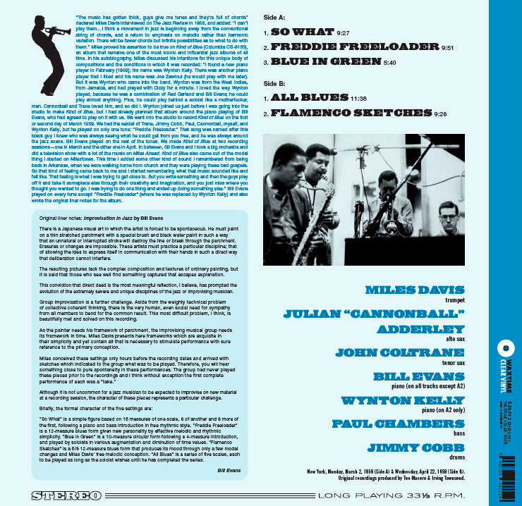 Miles Davis Kind Of Blue Vinile Cristallo Trasparente 180Gr. Limitato LP