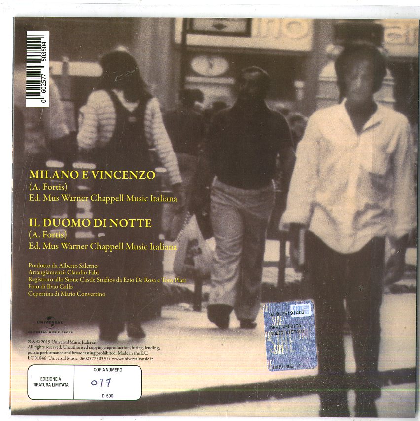 Alberto Fortis Milano E Vincenzo 40Th Anniversario Vinile Giallo Sette Pollici Limitato Numerato