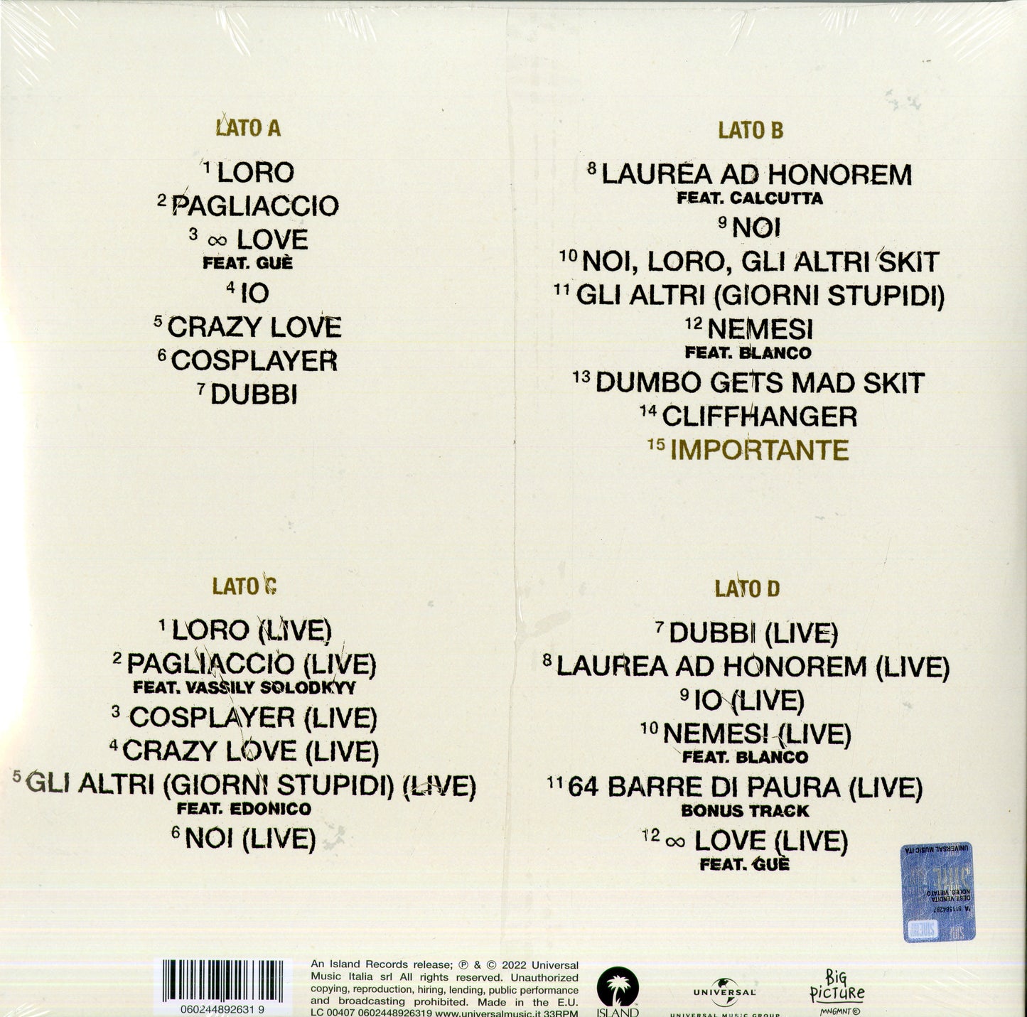 Marracash Noi, Loro, Gli Altri Deluxe Edition Doppio Vinile Nero LP
