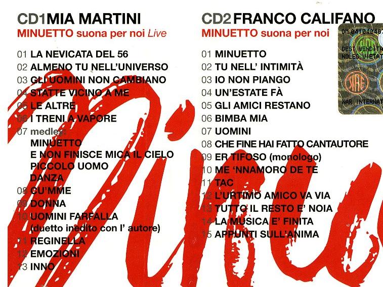 Mia Martini Franco Califano Minuetto Suona Per Noi I successi Di Mia Martini e Franco Califano Doppio Cd