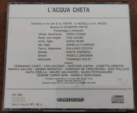 Giuseppe Pietri  Augusto Novelli Angelo Nessi L'Acqua Cheta Operetta 2 CD