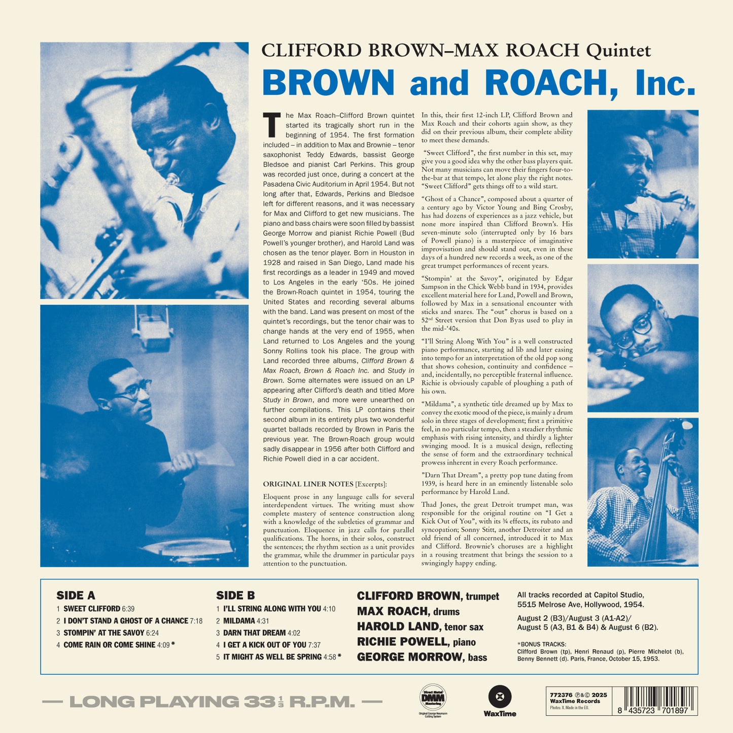 Clifford Brown & Max Roach – Brown And Roach Inc. LP Vinile 180gr. limited