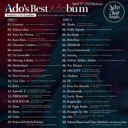 Ado Ado'S Best Adobum Doppio CD Pre Order Dal 23 Maggio