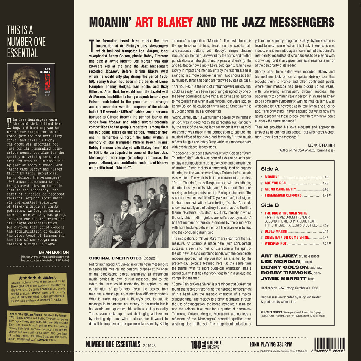 Art Blakey & The Jazz Messengers – Moanin' | LP Nero 180 g Limitato