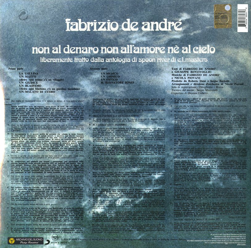 Fabrizio De André – Non al denaro non all’amore né al cielo – LP nero 180 g – Offerta