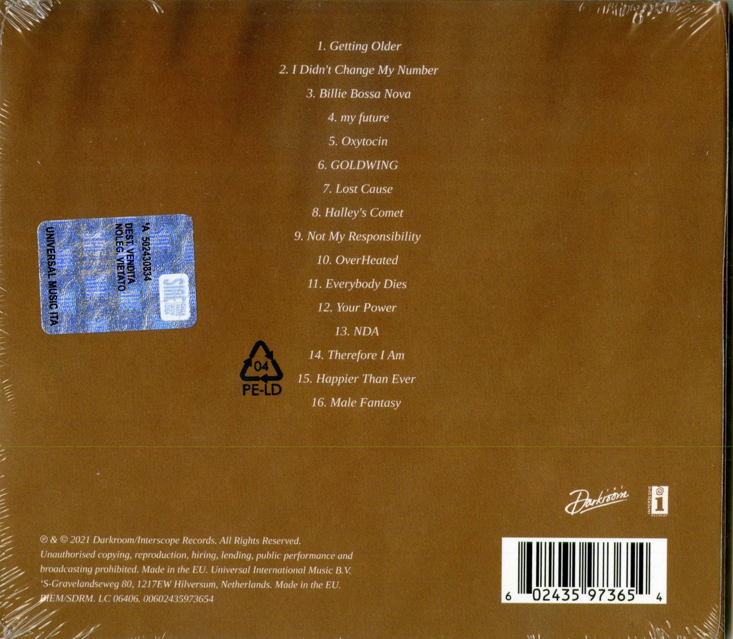 Billie Eilish Happier Than Ever CD Soft Pack