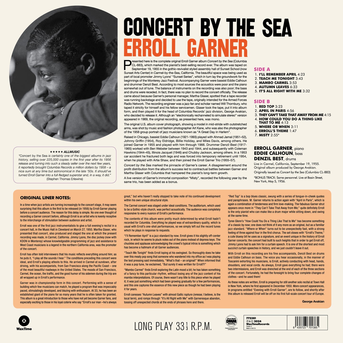 Erroll Garner Concert By The Sea (+1 Bonus Track) Vinile Nero Limitato
