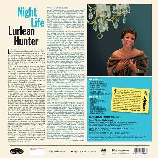 Lurlean Hunter Night Life Vinile Nero Limitato LP