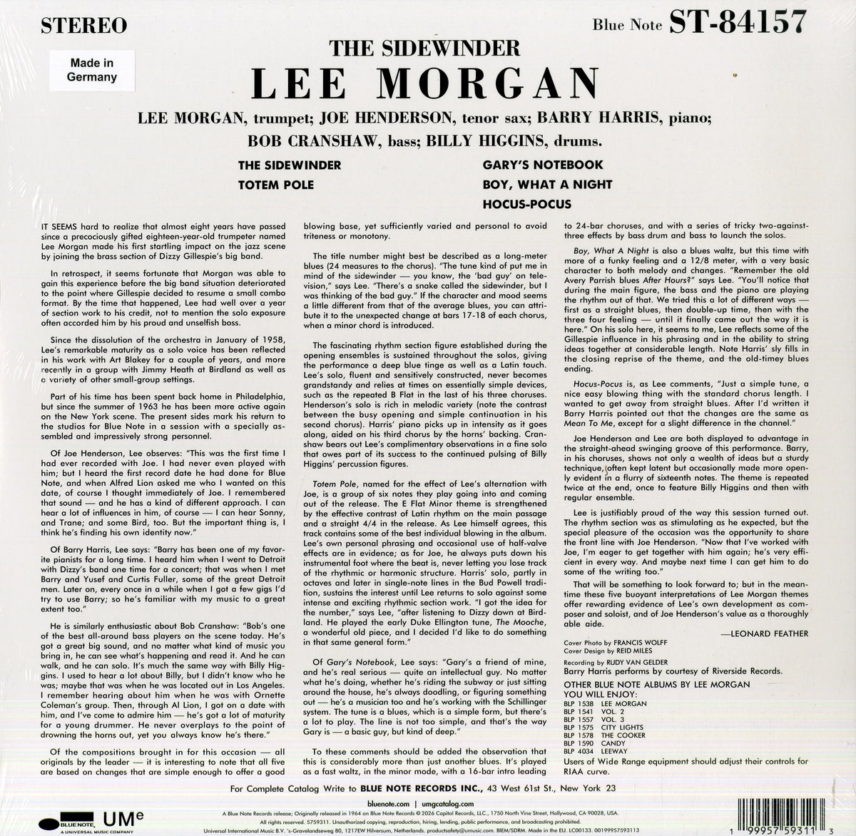 Lee Morgan – The Sidewinder | LP Vinile Nero 140 g – Ristampa