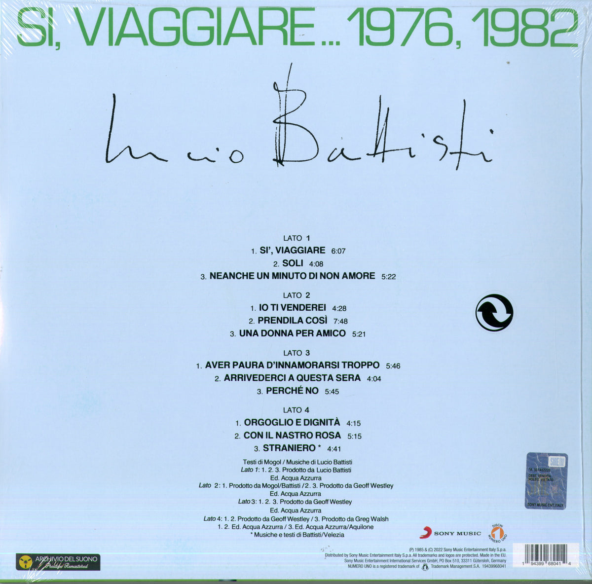 Lucio Battisti – Sì, viaggiare… 1976, 1982 | 2LP vinile nero | In offerta