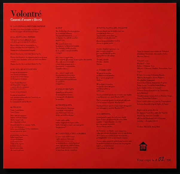 Volontré Canzoni d’amore e libertà LP Vinile Ed. Limitata Numerata