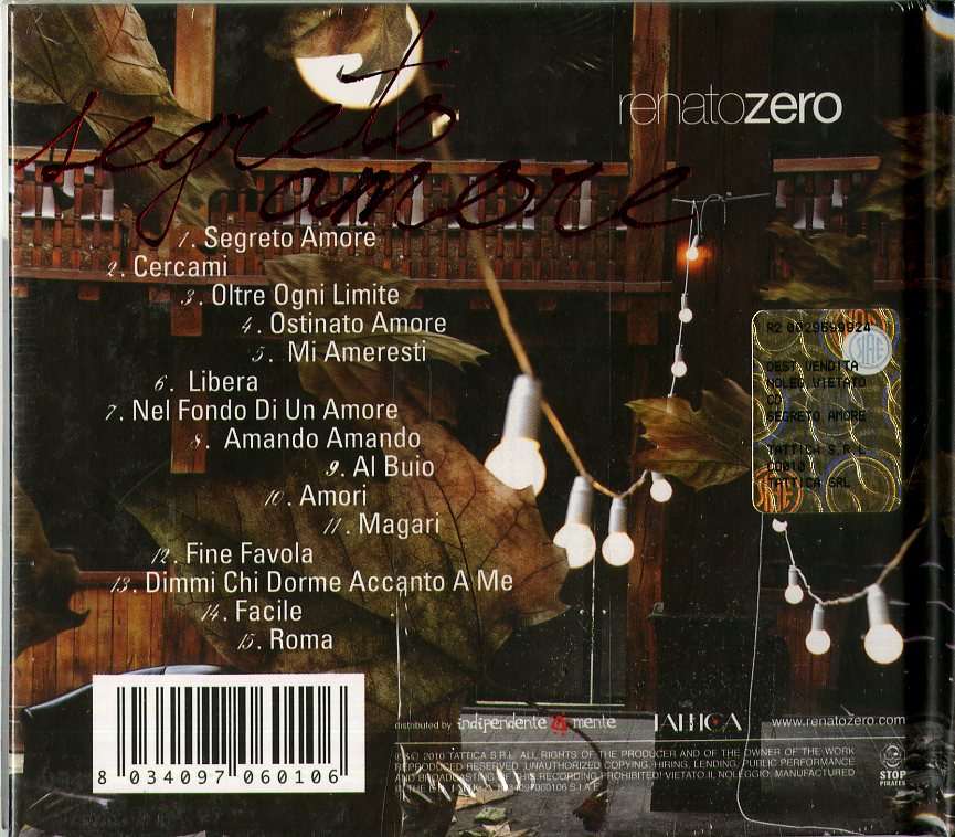 Renato Zero Segreto Amore Best of + 2 Inediti - Cd